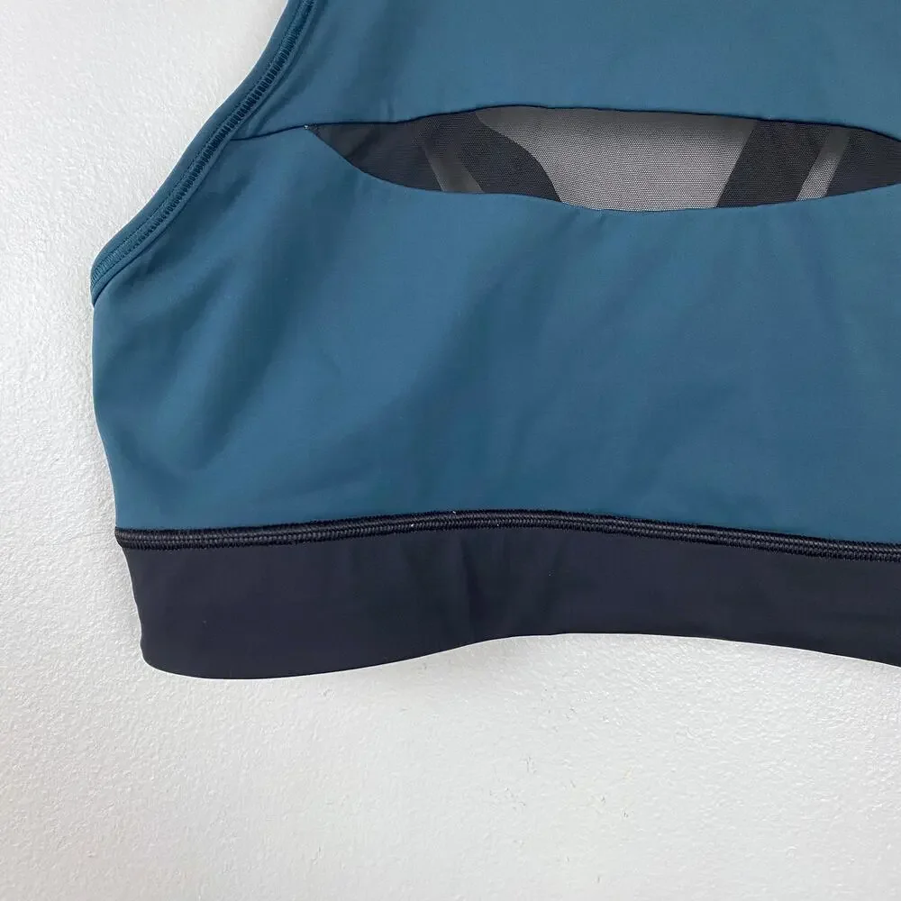 Lululemon Run The Day Bra Submarine Black Nulux Deep V Back Mesh Panel Size 10‎ - Picture 5 of 9